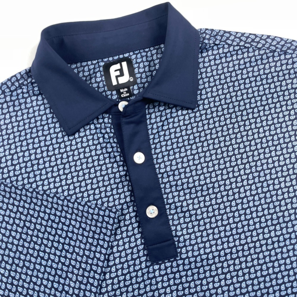 FootJoy Mens L Polo The Links at Overlake Paisley Blue Lisle Stretch Golf‎ Shirt